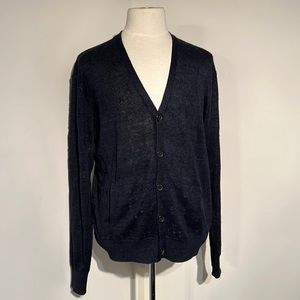 John Varvatos  size XL Navy slubbed 100 % Linen 5 button Cardigan